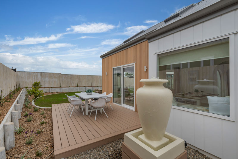 Gorgeous mediterranean inspired home with Trex Linegae Decking and large water feature, Precision Homes showhome