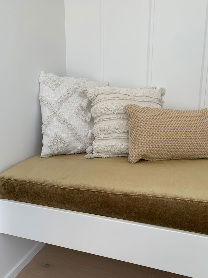 Paerata Rise Showhome nook with gold velvet cushioned floating box seat 