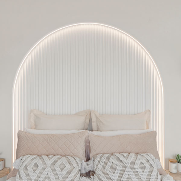 Precision Homes Showhome arched feature wall behind bed